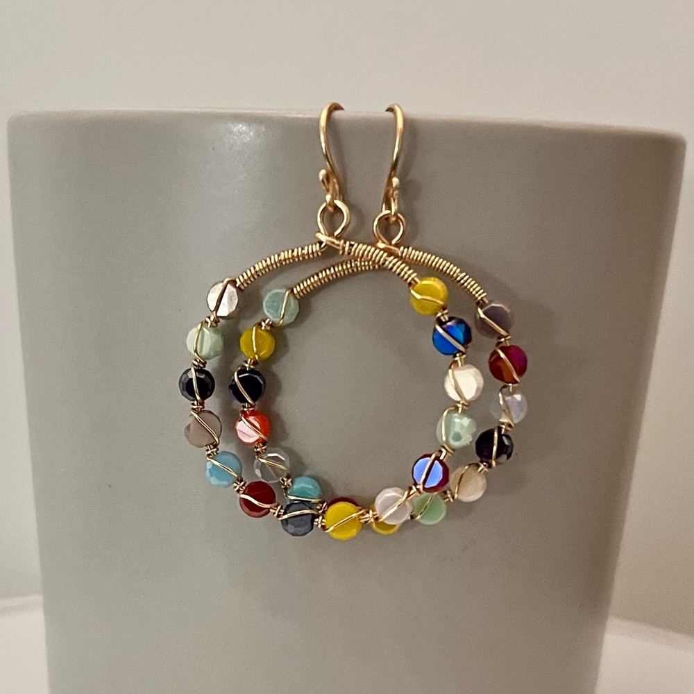 Wire Wrapped Multi-Color Hoop Earrings